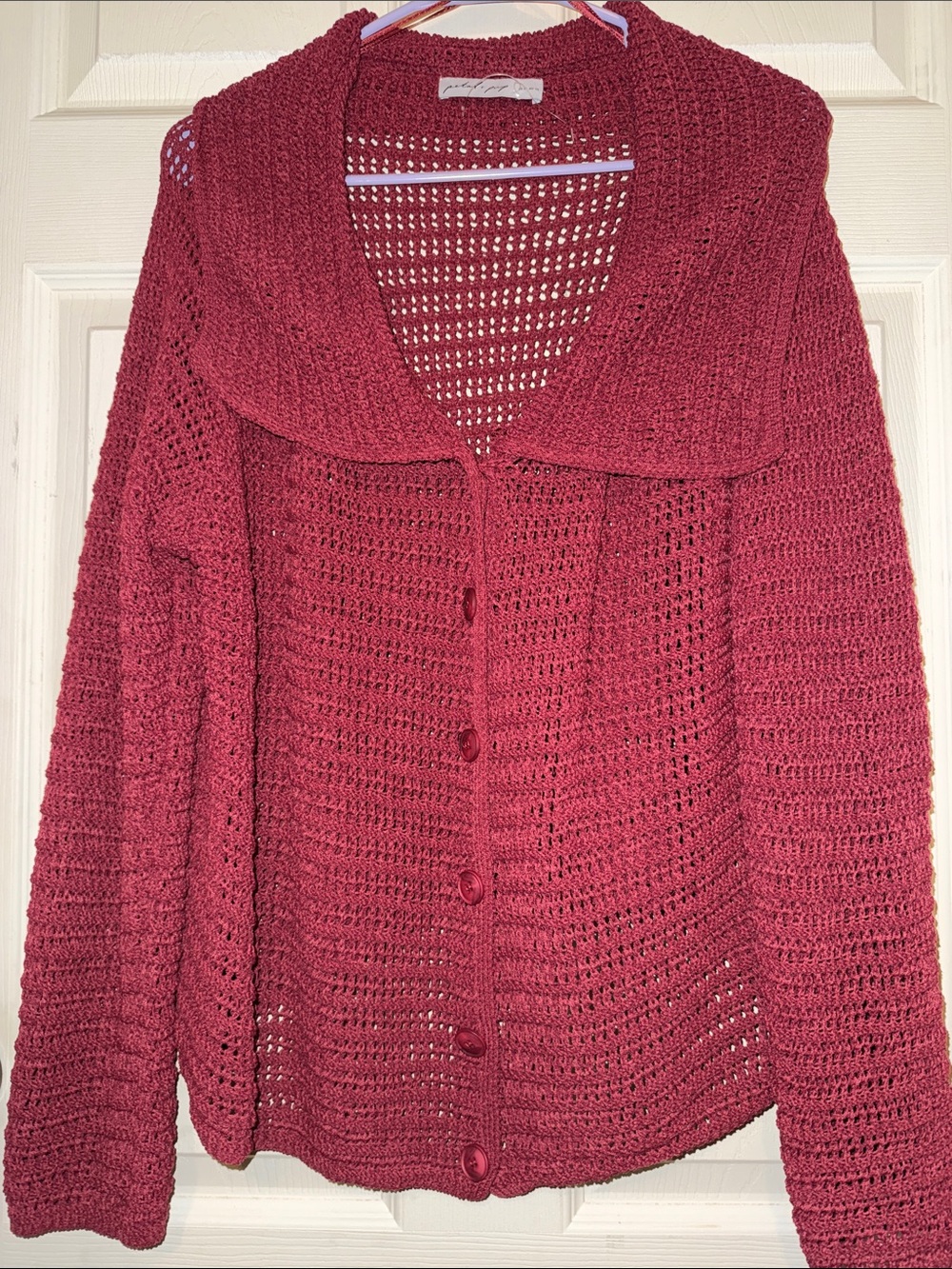 Open-Weave Button-Front Sweater Cardigan - Deep Berry